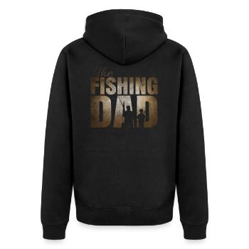 Angler Papa - Angeln mit dem Sohn - Unisex Premium Bio Zip Hoodie - Schwarz - Hinten - Nico (187cm)