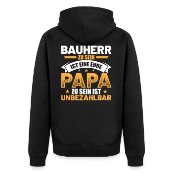 Bauherr Papa Vater - Bauherr Sprüche Geschenkidee - Unisex Premium Bio Zip Hoodie - Schwarz - Hinten - Nico (187cm)