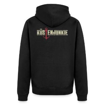 Küstenjunkie Küstenkind Norddeutsch Moin Anker - Unisex Premium Bio Zip Hoodie - Schwarz - Hinten - Nico (187cm)