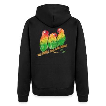 Pfirsichköpfchen aka Fischers Unzertrennlicher - Unisex Premium Bio Zip Hoodie - Schwarz - Hinten - Nico (187cm)