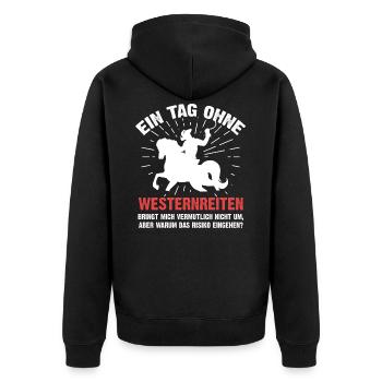 Westernreiten - Unisex Premium Bio Zip Hoodie - Schwarz - Hinten - Nico (187cm)
