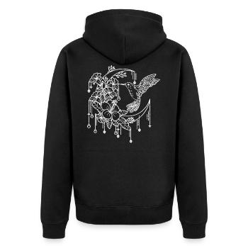 Kolibri Mond Blumen Vogel fliegt natur exotisch - Unisex Premium Bio Zip Hoodie - Schwarz - Hinten - Nico (187cm)
