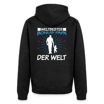 Weltbester Bonus Papa der Welt - Unisex Premium Bio Zip Hoodie - Schwarz - Hinten - Nico (187cm)