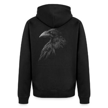 Mystischer schwarzer Rabe Krähe Illustration - Unisex Premium Bio Zip Hoodie - Schwarz - Hinten - Nico (187cm)