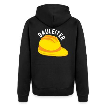 Bauleiter Helm - Unisex Premium Bio Zip Hoodie - Schwarz - Hinten - Nico (187cm)
