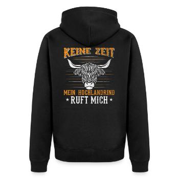 Keine Zeit mein Hochlandrind ruft mich - Unisex Premium Bio Zip Hoodie - Schwarz - Hinten - Nico (187cm)