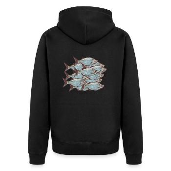 Fischschwarm - Unisex Premium Bio Zip Hoodie - Schwarz - Hinten - Nico (187cm)