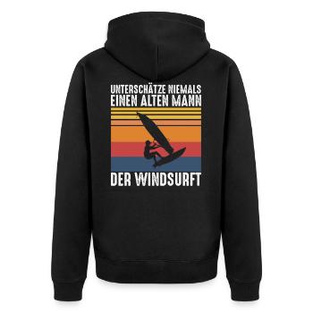 Alter Mann | Windsurfen Windsurfer Retro Style - Unisex Premium Bio Zip Hoodie - Schwarz - Hinten - Nico (187cm)