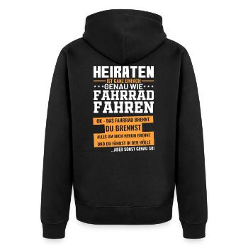 Lustige Heiraten Antrag Hochzeits Sprüche - Unisex Premium Bio Zip Hoodie - Schwarz - Hinten - Nico (187cm)