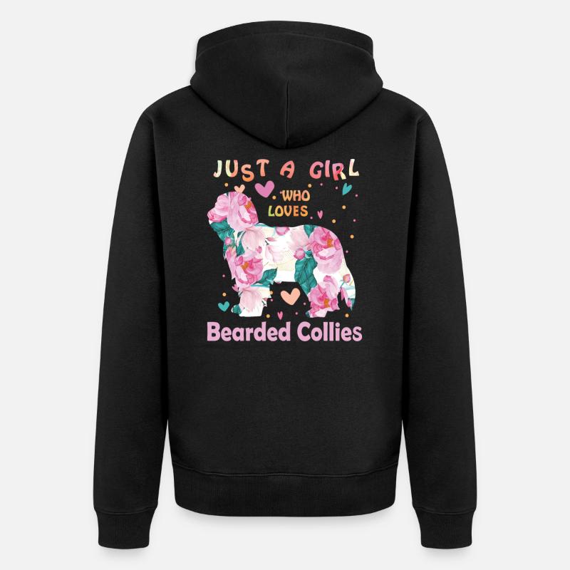Une fille qui aime les chiens de Beaded Collie - Veste à capuche bio Premium Unisexe - noir