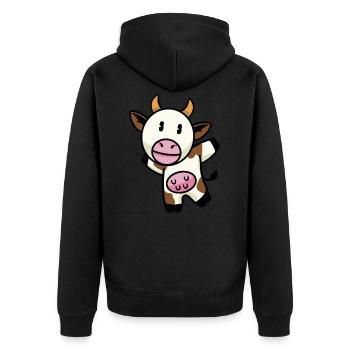 Kuh - Unisex Premium Bio Zip Hoodie - Schwarz - Hinten - Nico (187cm)