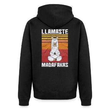 Lama Yoga Alpaka Llamaste Geschenk Retro Vintage - Unisex Premium Bio Zip Hoodie - Schwarz - Hinten - Nico (187cm)