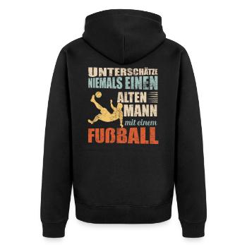 Fußball Fussball alter Mann Retro Geschenk - Unisex Premium Bio Zip Hoodie - Schwarz - Hinten - Nico (187cm)