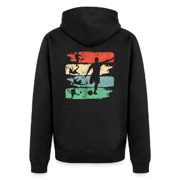 Fußball Fußballer Fussball Retro - Unisex Premium Bio Zip Hoodie - Schwarz - Hinten - Nico (187cm)