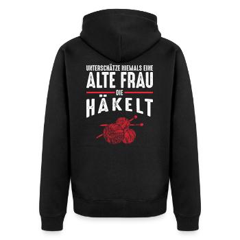Alte Frau - Häkeln | Vintage Retro Style - Unisex Premium Bio Zip Hoodie - Schwarz - Hinten - Nico (187cm)