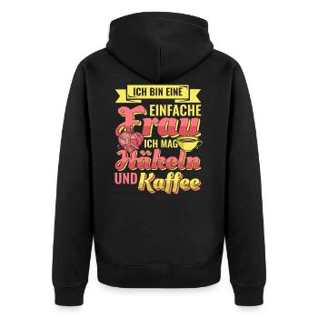 Häkeln Stricken Frau Frauen Oma Geschenkidee - Unisex Premium Bio Zip Hoodie - Schwarz - Hinten - Nico (187cm)