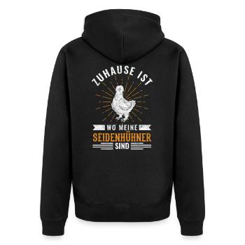 Seidenhuhn Huhn Seidenhühner Geschenk - Unisex Premium Bio Zip Hoodie - Schwarz - Hinten - Nico (187cm)