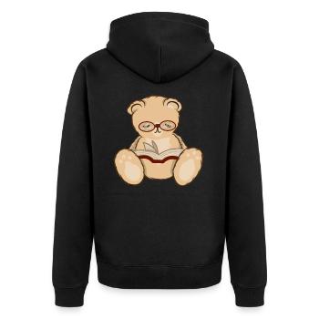 Teddy Bär mit Brille Buch lesen - Unisex Premium Bio Zip Hoodie - Schwarz - Hinten - Nico (187cm)