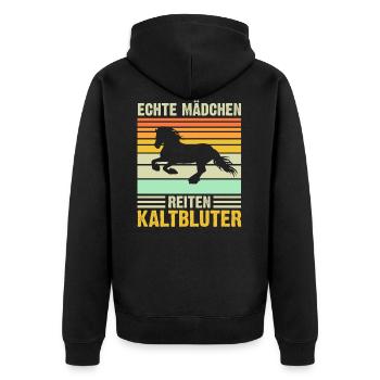 Echte Mädchen reiten Kaltblüter - Unisex Premium Bio Zip Hoodie - Schwarz - Hinten - Nico (187cm)
