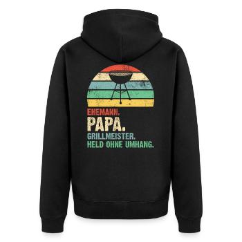 Ehemann Papa Grillmeister Held Retro Vintage - Unisex Premium Bio Zip Hoodie - Schwarz - Hinten - Nico (187cm)
