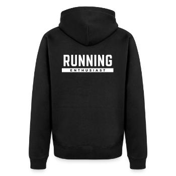 Running Enthusiast. - Unisex Premium Bio Zip Hoodie - Schwarz - Hinten - Nico (187cm)