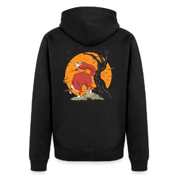 Kitsune Anime Red Fox Gift - Unisex Premium Organic Zip Hoodie - black - Back - Nico (187cm)