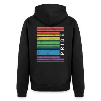 Gay Pride CSD Regenbogen LGBT - Unisex Premium Bio Zip Hoodie - Schwarz - Hinten - Nico (187cm)
