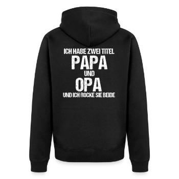 Ich habe zwei Titel Papa und Opa - Unisex Premium Bio Zip Hoodie - Schwarz - Hinten - Nico (187cm)