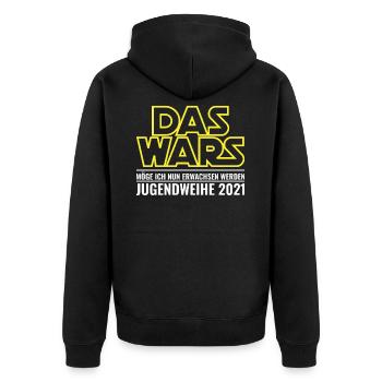 Jugendweihe | Jugendweihe 2021 - Unisex Premium Bio Zip Hoodie - Schwarz - Hinten - Nico (187cm)