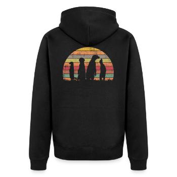 Erdmännchen | Retro Vintage Erdmännchen Geschenk - Unisex Premium Bio Zip Hoodie - Schwarz - Hinten - Nico (187cm)
