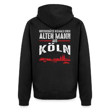 Alter Mann - Köln Kölner | Retro Vintage Style - Unisex Premium Bio Zip Hoodie - Schwarz - Hinten - Nico (187cm)