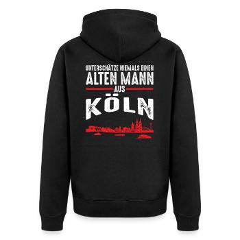 Köln Kölner lustiges alter Mann Geschenk - Unisex Premium Bio Zip Hoodie - Schwarz - Hinten - Nico (187cm)