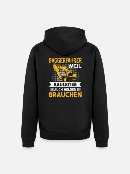 Baggerfahrer Baggerführer Bauleiter Geschenk - Unisex Premium Bio Zip Hoodie - Schwarz