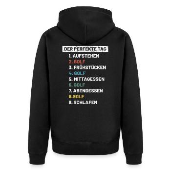 Golf | Golfer Golf Spruch Geschenkidee - Unisex Premium Bio Zip Hoodie - Schwarz - Hinten - Nico (187cm)
