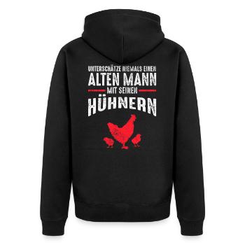 Hühner Geflügel Hahn Männer Spruch Geschenk - Unisex Premium Bio Zip Hoodie - Schwarz - Hinten - Nico (187cm)