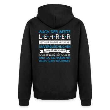 Lehrer Klassenlehrer Schüler Klasse Geschenk - Unisex Premium Bio Zip Hoodie - Schwarz - Hinten - Nico (187cm)