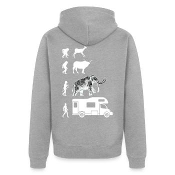 Camping-car neolithique, idée cadeau camping - Veste à capuche bio Premium Unisexe - gris chiné - Dos - Nico (187cm)