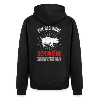 Schwein - Unisex Premium Bio Zip Hoodie - Schwarz - Hinten - Nico (187cm)