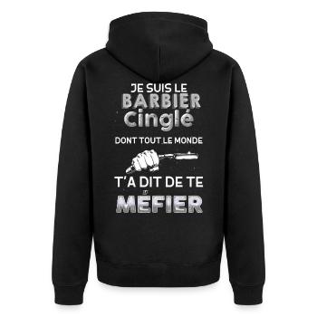 Barbier citation humour cadeau métier - Veste à capuche bio Premium Unisexe - noir - Dos - Nico (187cm)