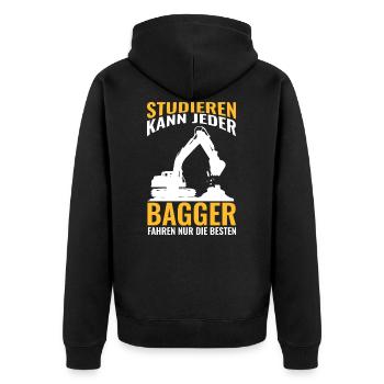 Studieren kann jeder Bagger fahren nur die Besten - Unisex Premium Bio Zip Hoodie - Schwarz - Hinten - Nico (187cm)