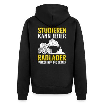 Radlader | Bauarbeiter Geschenke - Unisex Premium Bio Zip Hoodie - Schwarz - Hinten - Nico (187cm)