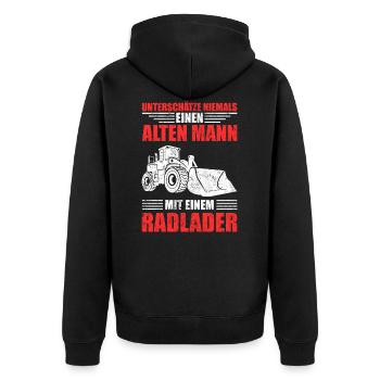 Radlader - Unisex Premium Bio Zip Hoodie - Schwarz - Hinten - Nico (187cm)