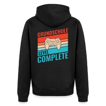 Abschluss Grundschule Retro Vintage Level complete - Unisex Premium Bio Zip Hoodie - Schwarz - Hinten - Nico (187cm)