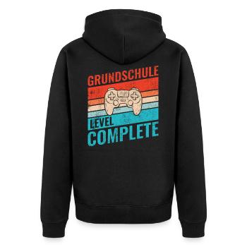 Grundschule Level Komplett - Kind Gamer Schule - Unisex Premium Bio Zip Hoodie - Schwarz - Hinten - Nico (187cm)