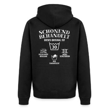 30 Geburtstag | Schonend behandelt lustiger Spruch - Unisex Premium Bio Zip Hoodie - Schwarz - Hinten - Nico (187cm)