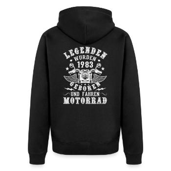 Motorrad Fahrer Geburtstag Legenden geboren 1983 - Unisex Premium Bio Zip Hoodie - Schwarz - Hinten - Nico (187cm)