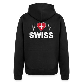 Swiss Schweiz 2021 Fanartikel Fußball Fahne - Unisex Premium Bio Zip Hoodie - Schwarz - Hinten - Nico (187cm)