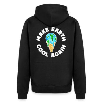 Schmelzende Erde Eiscreme Make Earth Cool Again - Unisex Premium Bio Zip Hoodie - Schwarz - Hinten - Nico (187cm)