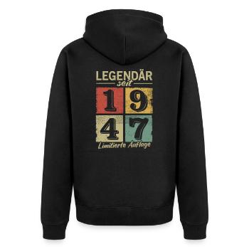 Legendär seit 1947 - Geburtsjahr 1947 vintage - Unisex Premium Bio Zip Hoodie - Schwarz - Hinten - Nico (187cm)