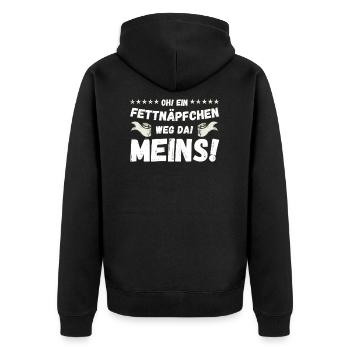 Oh ein Fettnäpchen - Unisex Premium Bio Zip Hoodie - Schwarz - Hinten - Nico (187cm)